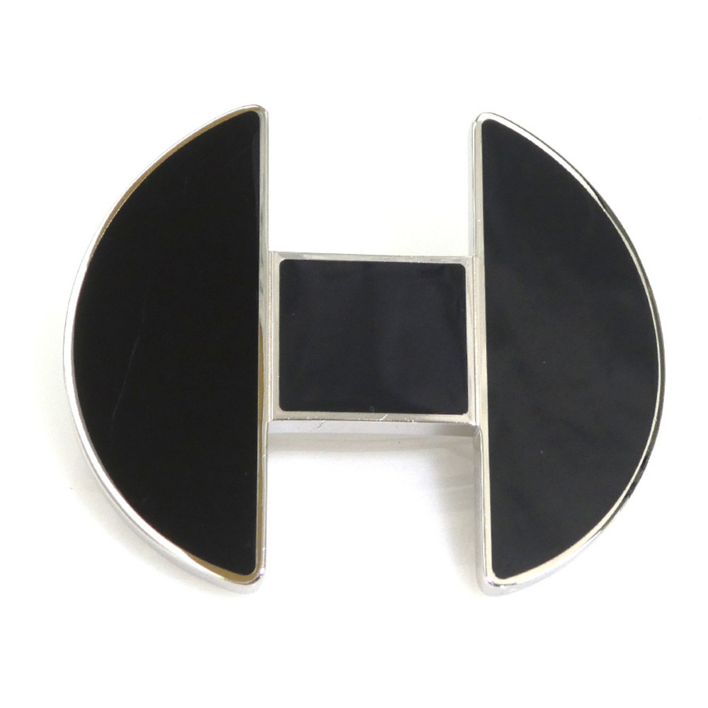 Hermes HERMES Barrette Metal Enamel Silver Black Women's e62196i